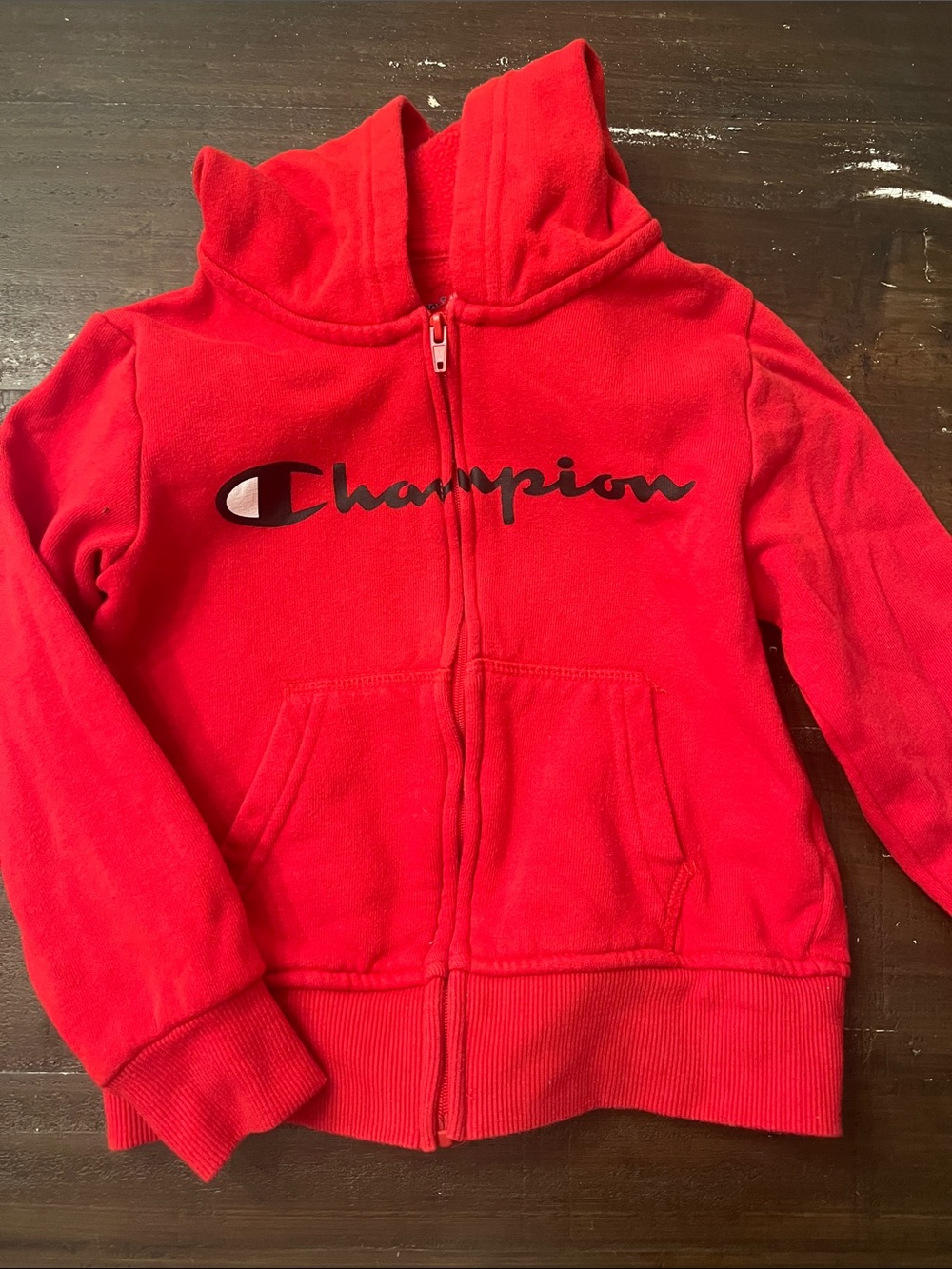 Champion Kids Red Zip Hoodie with Black Logo